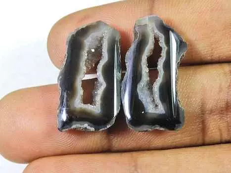 26 карат черный срез окрашенного друзового агата, пара, фантазийные россыпные драгоценные камни 13X25 мм SK- 2215