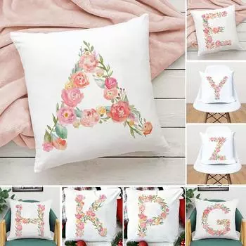 26 квадратная наволочка с цветочным принтом и буквами, декоративная наволочка для домашнего офиса, декоративная наволочка с цветочным узором и буквами