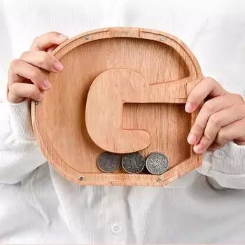 26 Letters English Piggy Bank Wooden Coin Money Saving Box Jar Coins Storage Box Home Decor Desktop Ornament Crafts Xmas Gift