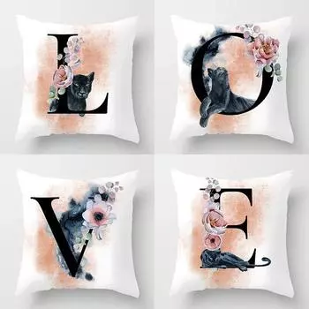 26 наволочка с английским алфавитом, розовый цветок, кошка, художественный дизайн, украшение для свадьбы, дня рождения, домашний декор, чехол для дивана 40x40cm