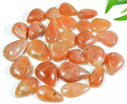 26 Pcs Natural Sunstone Ring Making Pear Cabochon Glossy Gemstone 17mm -21mm RQ-641