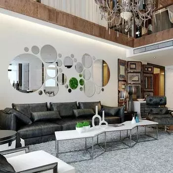 26 шт. 3D акриловые зеркальные настенные наклейки, круглое зеркало, наклейки для спальни, ванной комнаты и подсобного помещения под ТВ, настенное украшение чёрный