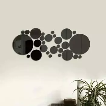 26 шт. 3D акриловые зеркальные настенные наклейки, круглое зеркало, DIY спальня, ванная комната и фон для телевизора, настенные наклейки, украшение 26pcs чёрный