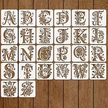 26 шт. 4,0-дюймовых многоразовых шаблонов для рисования роз и букв | Подходят для наклеек на стены, шаблонов для рисования, шаблонов для поделок своими руками, граффити 26pcs