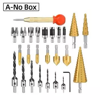 26 шт. Инструменты для сверления фасок по дереву, ступенчатое сверло, зенковочное сверло, фреза для деревянных пробок, кернер, фреза для металлических отверстий