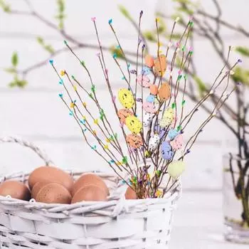 26 шт. искусственных пасхальных лоз с пастельными яйцами и ягодами, весенние цветочные стебли, ветки пасхальных яиц для цветочной композиции, домашнего декора разноцветный