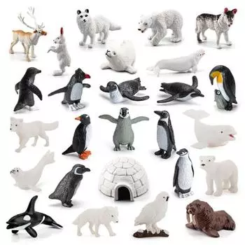 26 шт./компл., имитация полярного животного, реалистичная статуэтка пингвина, лисы, медведя, скульптура, орнамент
