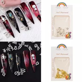 26 шт. подвеска из сплава с бриллиантами и бусинами 26 букв английского алфавита кольца для украшения ногтей металлические стразы подвески декор 2