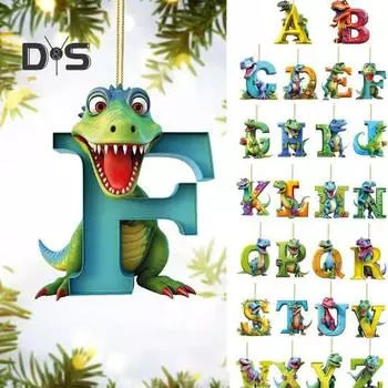 26 шт. Рождественские украшения в виде динозавров, акриловые мультяшные буквы-подвески в виде динозавров, украшения для рождественской елки, подвесные украшения для домашнего декора 1 Set