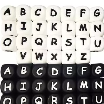 26 силиконовых бусин с буквами, квадратные бусины с буквами AZ размером 12 мм, используются для изготовления брелоков с силиконовыми бусинами с буквами A set of 26pcs белый