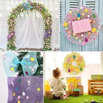 26 см x 10 ярдов сетчатая лента тюль рулон пасхальная вечеринка своими руками венок бант ремесло металлизированная блестящая ткань 2024 весна пасхальное украшение дома