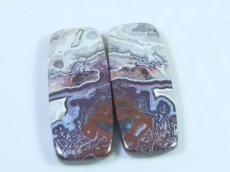 26Cts. Агат AAA Crazy Lace (11X28X3 мм каждый) Пара восьмиугольных кабошонов SK-3065