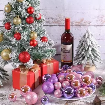 26Pcs 4/5/6cm Hand-painted Painted Christmas Ball Set Plastic Round Christmas Hanging Ball Elegant DIY розовый