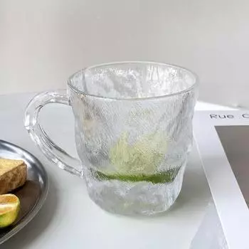 270 мл/330 мл Стеклянная посуда для напитков с узором «ледник» с ручкой Прозрачная кружка для сока и напитков Кружка для холодных напитков Женская стеклянная кружка для питья 1pcs