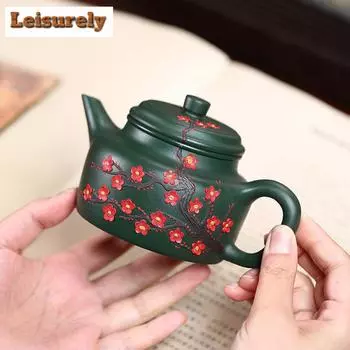 270 мл подлинные исинские фиолетовые глиняные чайники, расписанные вручную, горшок с изображением цветков сливы, зеленый глиняный чайник из сырой руды, китайский чайный сервиз «Цзыша», подарок