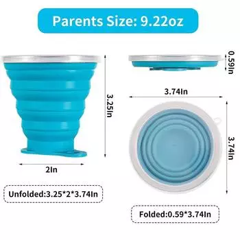 270 мл Складная дорожная силиконовая кружка Складная походная кружка с крышками - Расширяемый набор портативных градуированных кружек