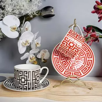 270ML Italian Maze Coffee Cup and Saucer Restaurant Afternoon Tea Dessert Plate Tableware Creative Ceramic Cup and Saucer Set 270ML чёрный