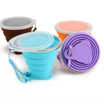 270MLМини-выдвижная чашка Складная чашка Силиконовая портативная чашка для путешествий на открытом воздухе Кофейная кружка для питья с крышкой 270ML