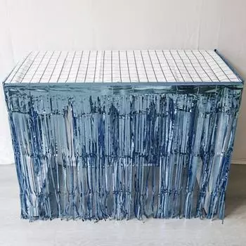 275X75CM юбка для стола с кисточками, украшение для стола на десерт, однотонная металлическая фольга, прямоугольная юбка для свадебного банкета, дискотеки, дня рождения синий