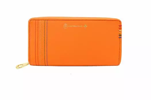 27606 Кожаный длинный кошелек с круглой молнией на груди [Castelbajac] [Оранжевый] оранжевый