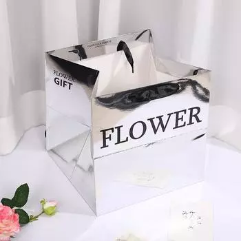 27*27*27 см Зеркальная Сумка для букета ручной работы Материалы для флористов Подарок на День матери Подарочная Сумка для цветов Сумка-тоут серебряный