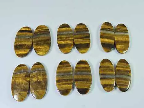 27-28MM Tiger Eye Matched Earring Pair Oval Cabochon Loose Gemstone 5Pcs Lot RQ-3053