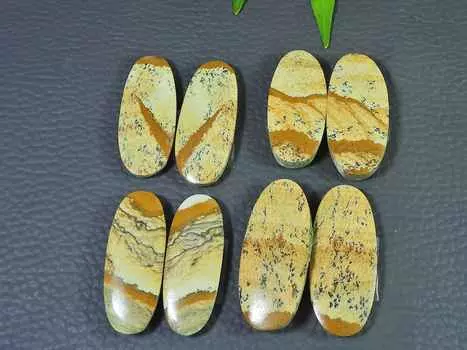 27-29MM Натуральная картина Яшма Пара 4 пары овальных кабошонов драгоценных камней Лот RQ-2439