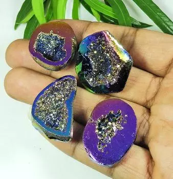 27-30 мм Радужный титановый аура агат друзы фантазийный россыпью драгоценный камень 4 шт лот SY-104