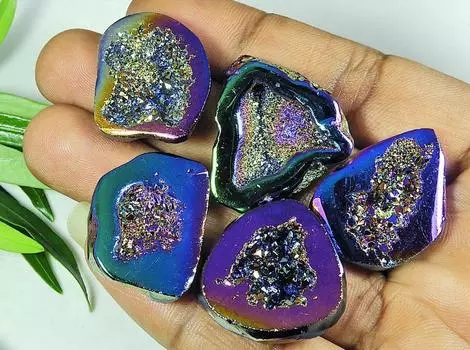 27-30 мм Радужный титановый аура агат друзы фантазийные россыпные драгоценные камни 5 шт. лот SY-114