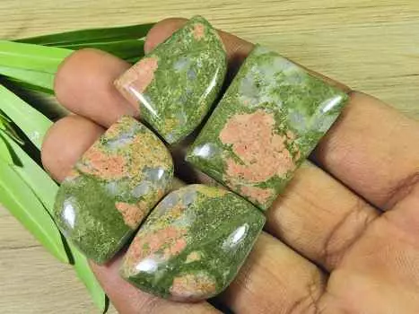 27-32MM Natural Green Unakite Fancy Cabochon Loose Gemstone 4 Pcs Lot 189Cts. RQ-2154