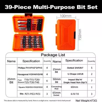 27/35/39PCS Drill Bit Set Impact Driver Bits and Screwdriver Set for Screw Driving and Wood Metal Cement Drilling with Storage