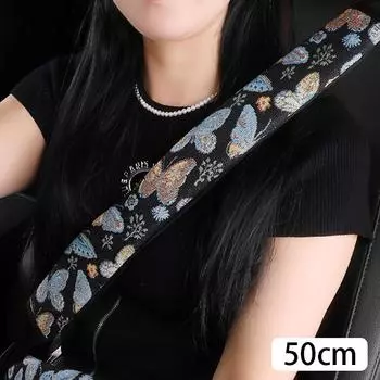 27/50/75cm Seat Belt Cover Car Accessories Fashion Print Cotton Linen Fabric Women Car Safety Belt Shoulder Pad Covers