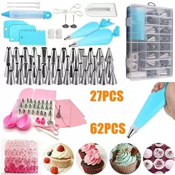 27/62 шт. кондитерский мешок для крема, украшения торта, насадки для трубок, формы для выпечки, инструменты 27pcs-Blue