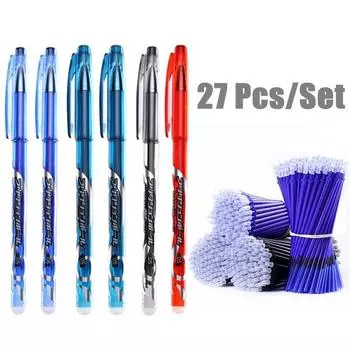 27 шт./лот, стираемая ручка, стержень, моющаяся ручка, шариковая ручка 0,5 мм, синие, черные чернила для школьных ручек, пишет, стирает, канцелярские принадлежности 27Pcs/set чёрный