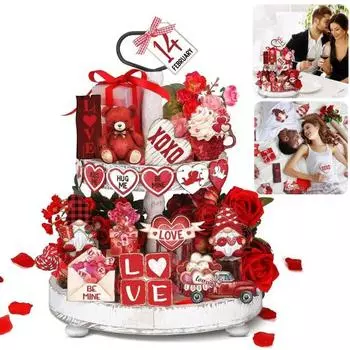 27 шт. украшений ко Дню святого Валентина, деревянный многоярусный поднос, декор, маленький медведь, гном, знак любви, сердечко, украшения, декор стола для свадьбы, помолвки 27PCS