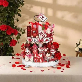 27 шт. украшений ко Дню святого Валентина, деревянный многоярусный поднос, декор, маленький медведь, гном, знак любви, сердечко, украшения, декор стола для свадьбы, помолвки 27PCS