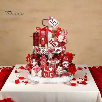 27 шт. украшений ко Дню святого Валентина, деревянный многоярусный поднос, декор, маленький медведь, гном, знак любви, сердечко, украшения, декор стола для свадьбы, помолвки 27PCS