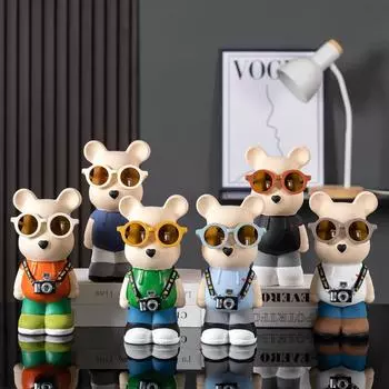 27 см очки медведь украшения гостиная украшения телевизор тумба скульптура животное статуя искусство домашнее украшение копилка