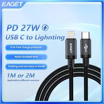 27 Вт USB C - Lightning кабель для быстрой зарядки Type C - Lightning кабель совместим с 14/13/12/11 Pro/XS Pro/ProMax/IPad 8 черный 6.6 футов 1M
