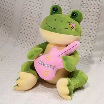27cm Cute Animal Frog Plush Doll Cartoon Gentleman Bow Tie Guitar Frog Reptile Plush Toy Home Decoration Gift For Children about 27cm