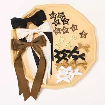 27pcs/set Elegant Long Ribbons Hair Bows Clips for Women Girls Sweet Mini Bowknot Hairpins Barrette Headwear Hair Accessories