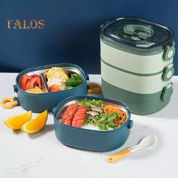 2800 мл ланч-бокс, трехслойный, большой емкости, портативная ручка, пищевой контейнер для школьников, контейнер для еды Bento, кухонные принадлежности синий