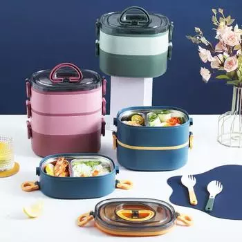 2800 мл ланч-бокс, трехслойный, большой емкости, портативная ручка, пищевой контейнер для школьников, бенто красный