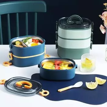 2800 мл ланч-бокс, трехслойный, большой емкости, портативная ручка, пищевой контейнер для школьников, контейнер для еды Bento, кухонные принадлежности синий