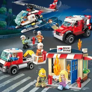 2801 Строительные блоки Пожарная сигнализация Пожарная серия Пожарная машина Самолет Мальчик Мелкие частицы Сборка Игрушка Подарки