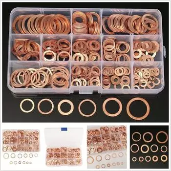 280pc Kit Assorted Solid Copper Crush Washers Seal Flat Ring Gasket Set with Box
