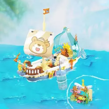287 шт., парусная лодка в море, строительные блоки, милый экспедиционный корабль, сборка, кирпичи, настольный орнамент, детская игрушка, подарок на праздник белый/синий