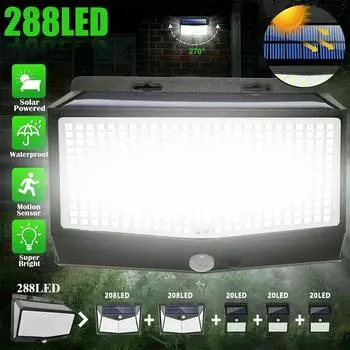 288 светодиодных солнечных фонарей, уличные датчики движения, настенные светильники, ночник с 3 режимами для сада, патио, двора, террасы, гаража, забора 1PCS