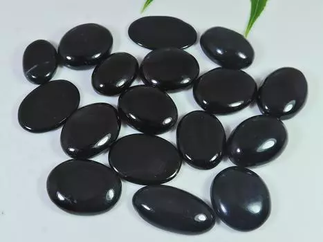 289Cts. Натуральный черный оникс овальный кабошон россыпью драгоценный камень 17 шт. лот 18-22 мм RQ-2553