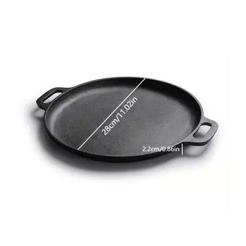 28/30 см Чугунная круглая сковорода для крепов и пиццы с двумя ручками Барбекю Кемпинг Сковорода для жарки Блинная сковорода Сковорода для пиццы Кухонный горшок для приготовления пищи 28cm